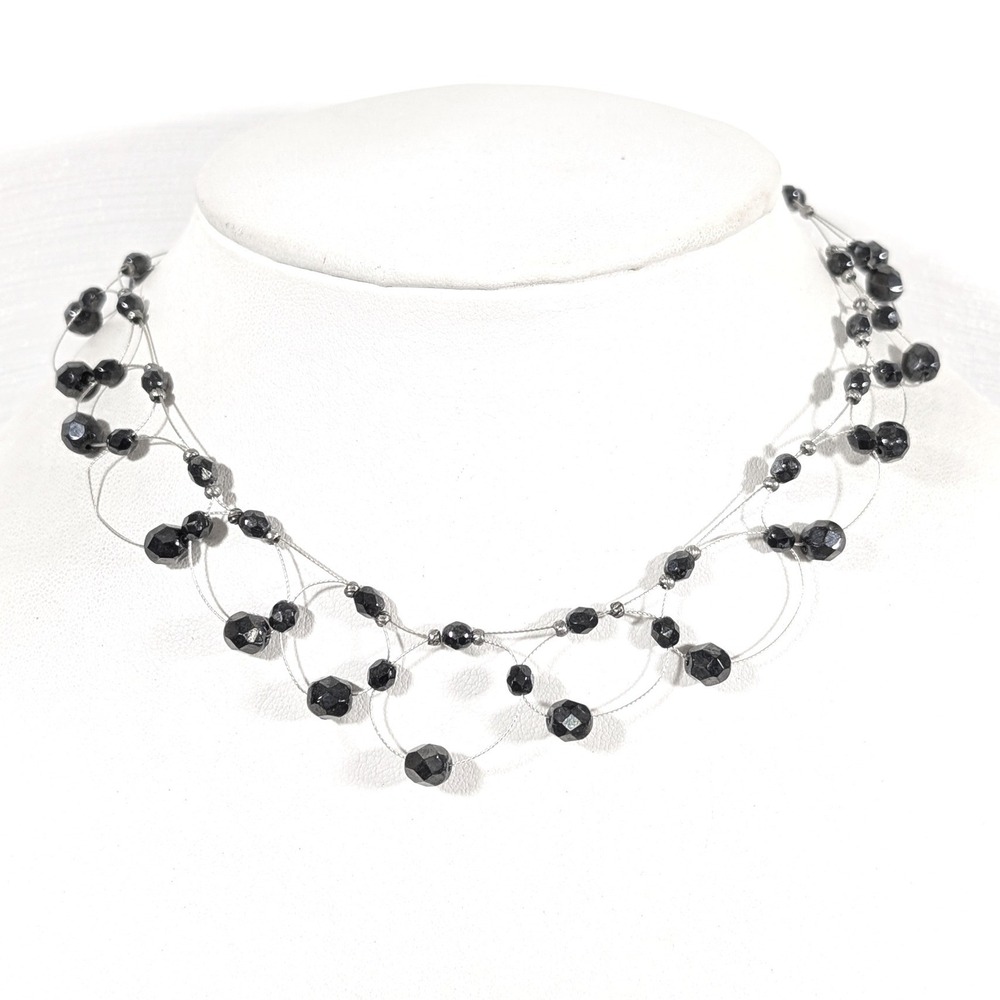 Robert Rose Gray Faceted Glass Bead Wire‎ Choker Necklace Gothic Romantic 17"